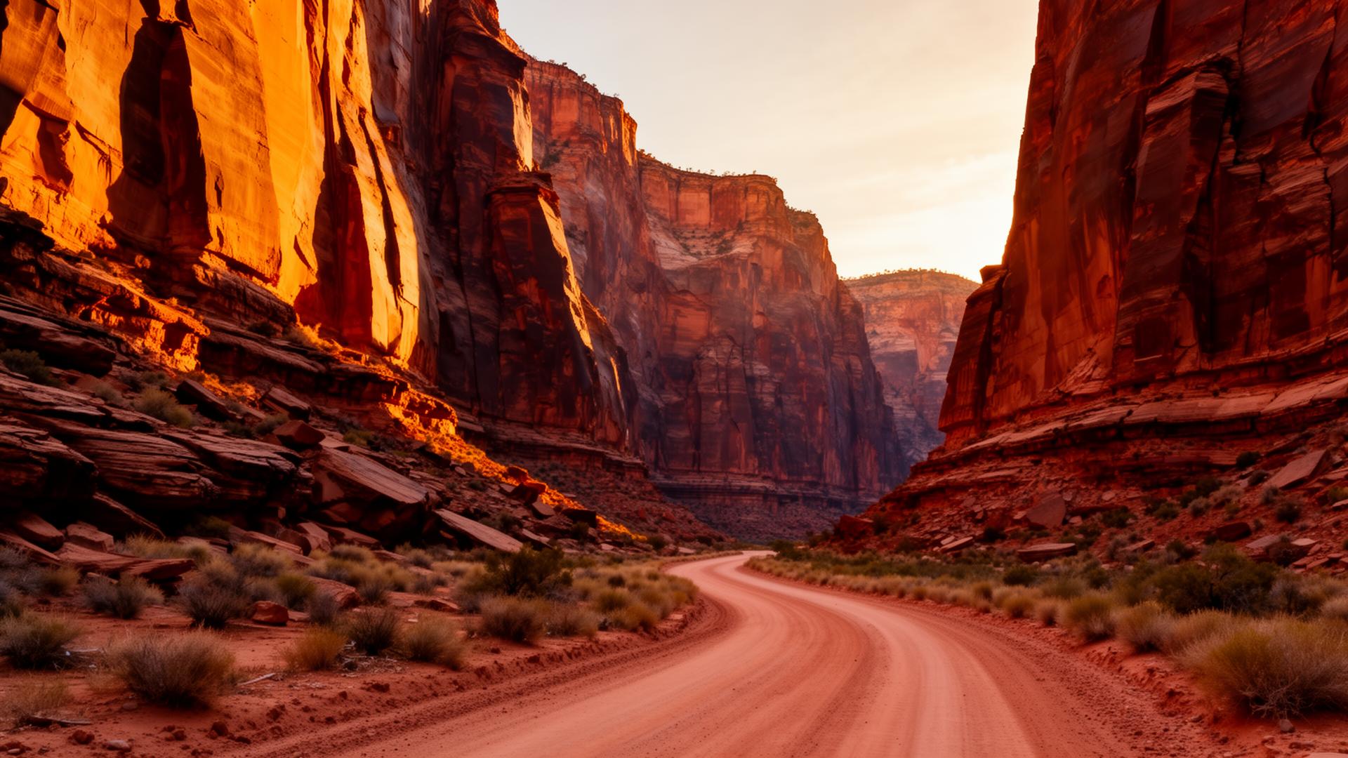 Arizona red rock canyon at golden hour